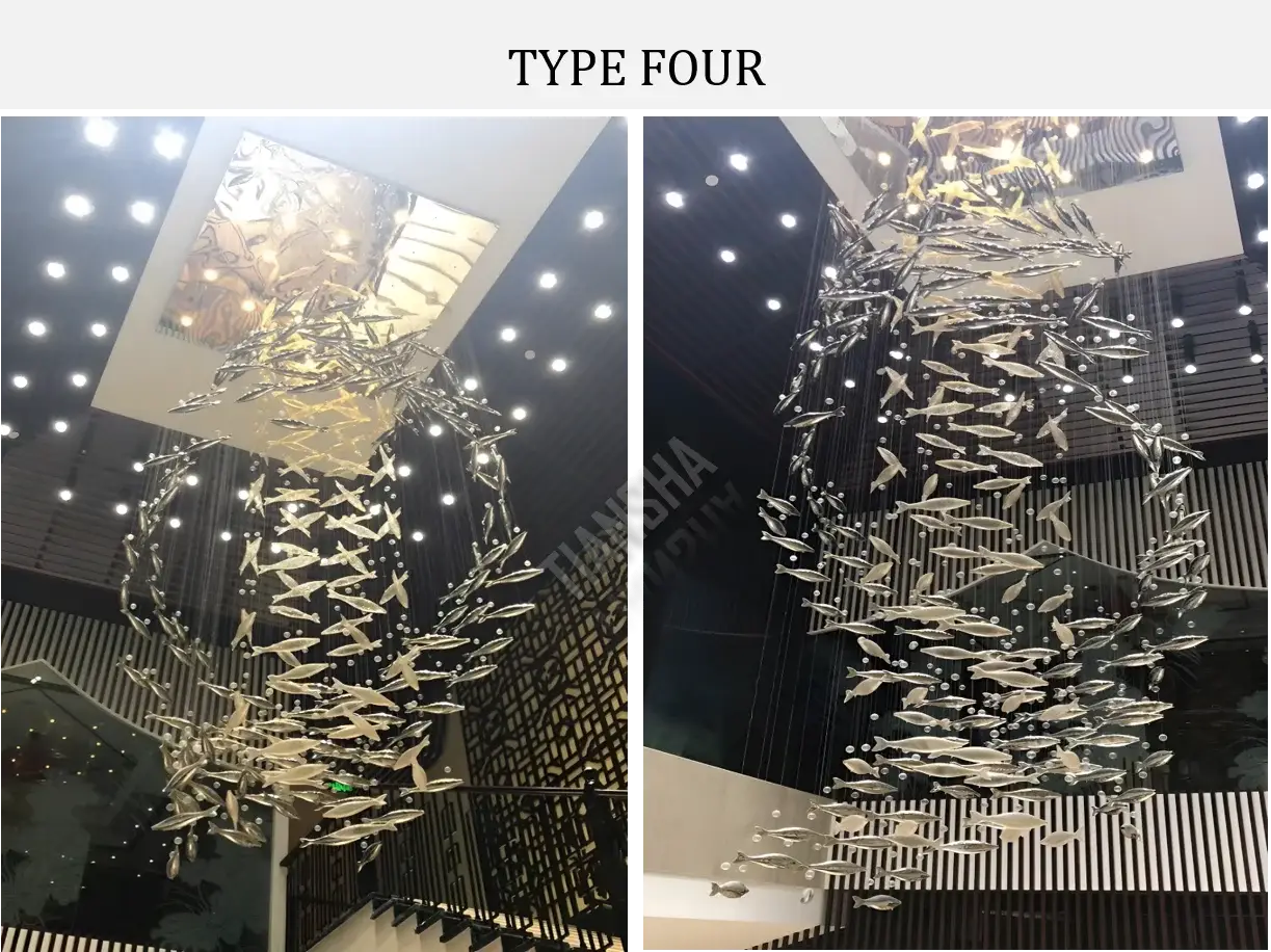 Handmade glass fish-shaped chandelier art engineering chandelier