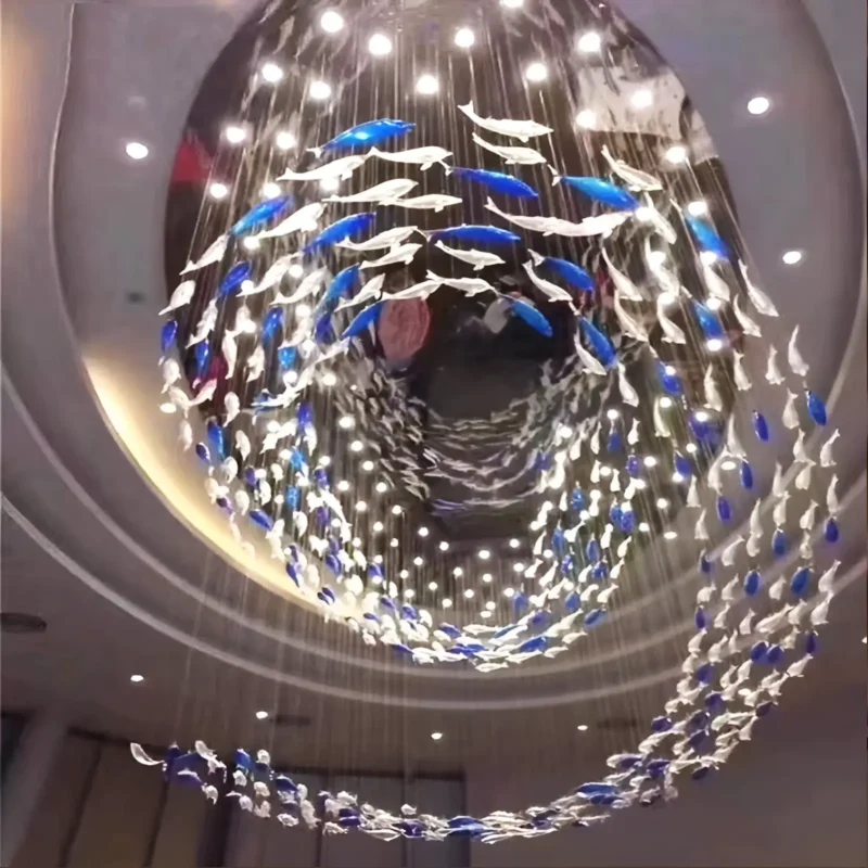 Handmade glass fish-shaped chandelier art engineering chandelier