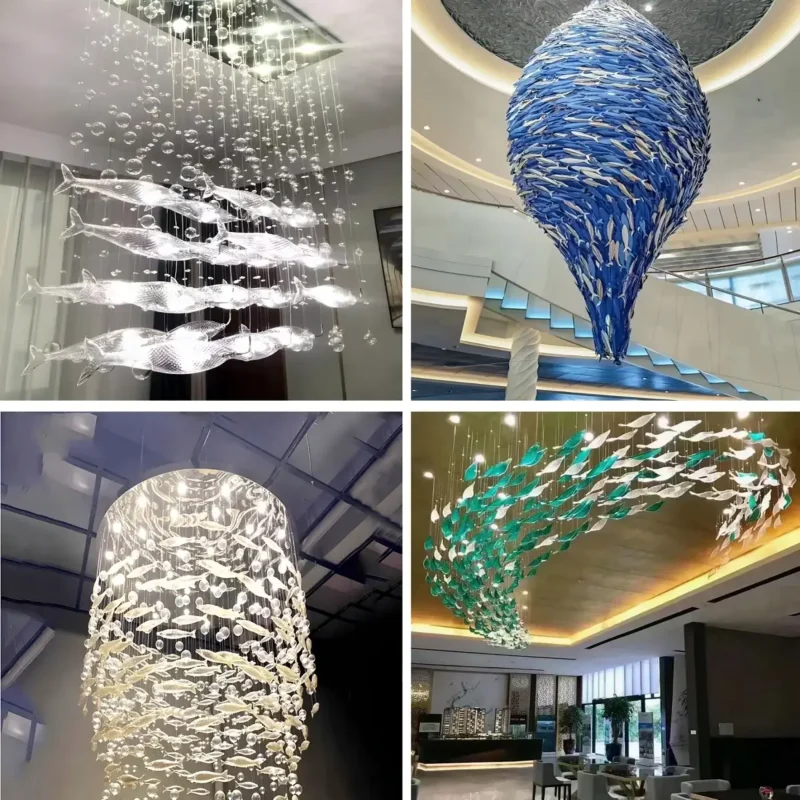 Handmade glass fish-shaped chandelier art engineering chandelier