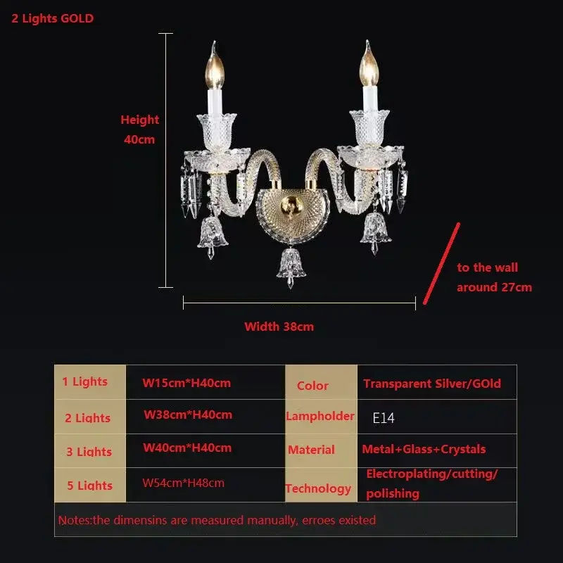 French Candle K9 Crystal Wall Lamp