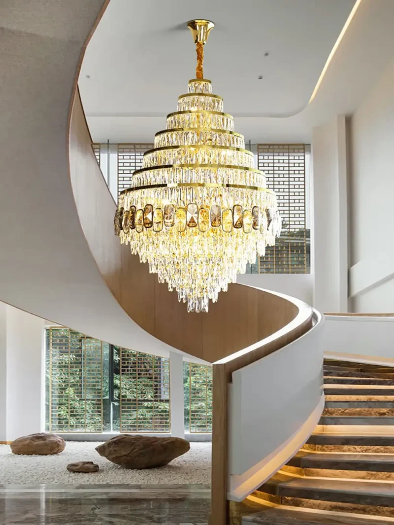 Large Chandelier Modern LED Spiral Stairwell For Hotel