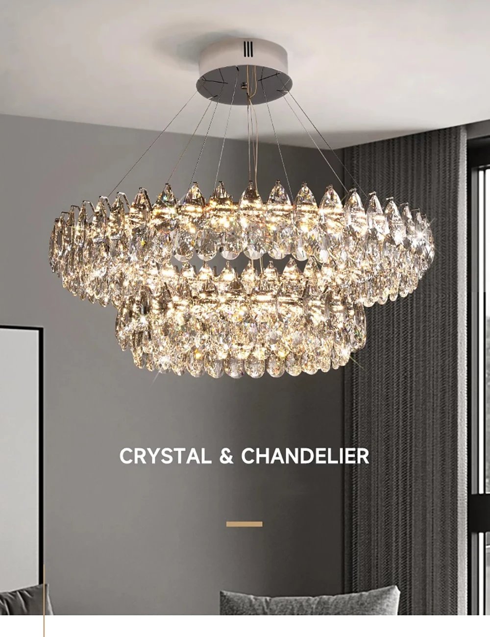 Luxury Stainless Steel K9 Crystal Ceiling Chandelier Modern Home Decor Led Cristal Lamps for Living Room Bedroom 110-240v