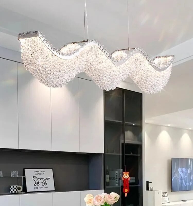 Modern Wave Crystal Bead LED Chandelier Light