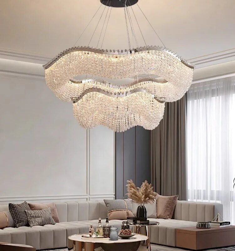 Modern Wave Crystal Bead LED Chandelier Light