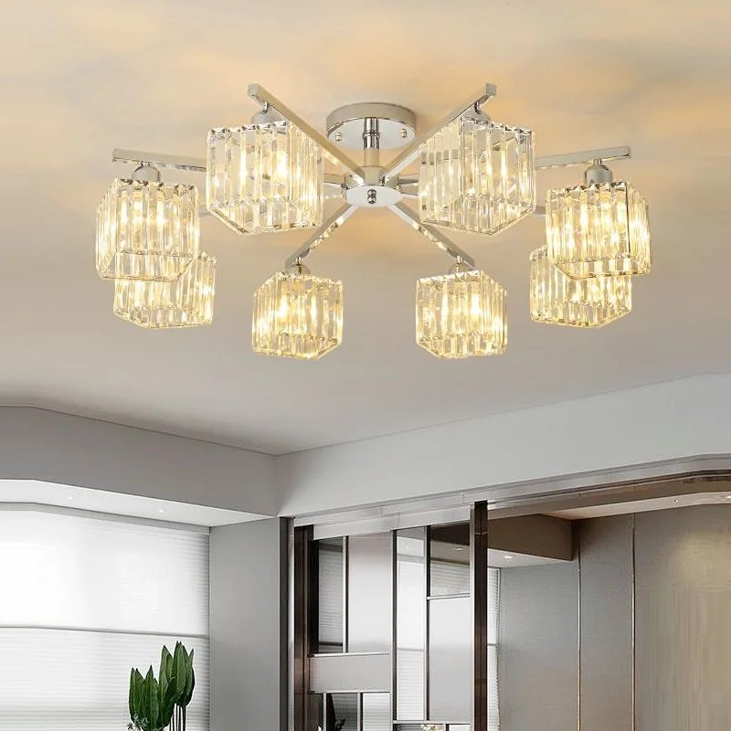 Metal Crystal Chandelier Chrome Led Lighting Living Room Ceiling Lamp