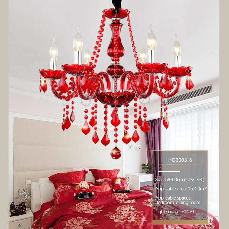 Red Crystal Pendent Chandelier Lamp Wedding Restaurant Bedroom