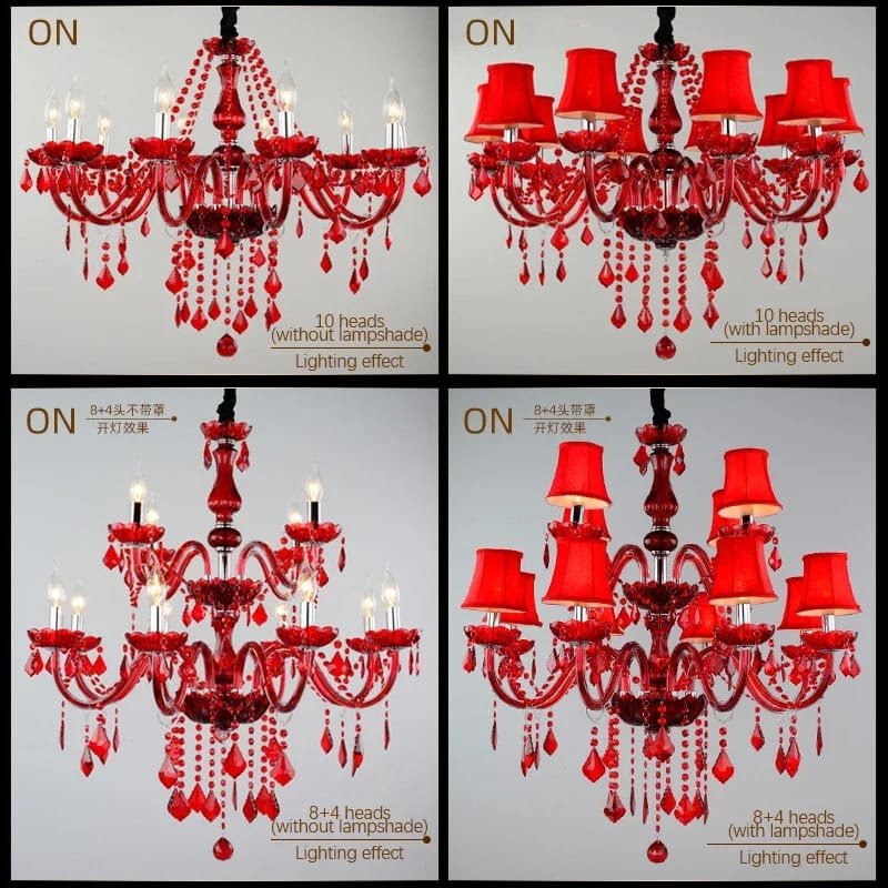 Red Crystal Pendent Chandelier Lamp Wedding Restaurant Bedroom
