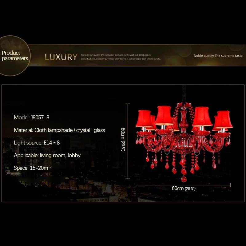 Red Crystal Pendent Chandelier Lamp Wedding Restaurant Bedroom