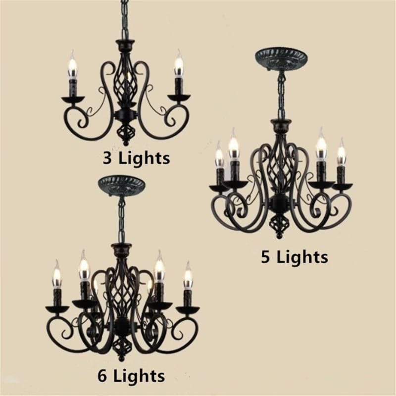 Chandelier Light Black Wrought Iron Lamps For Living Room Bar Restaurant