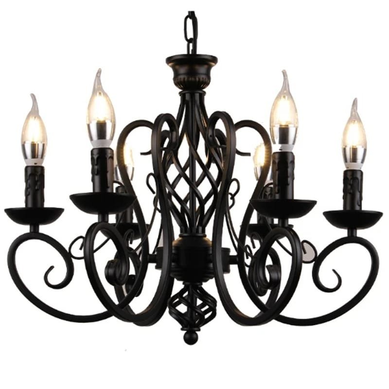 Chandelier Light Black Wrought Iron Lamps For Living Room Bar Restaurant
