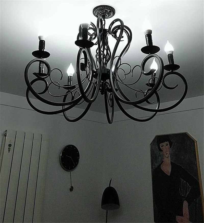 Chandelier Light Black Wrought Iron Lamps For Living Room Bar Restaurant