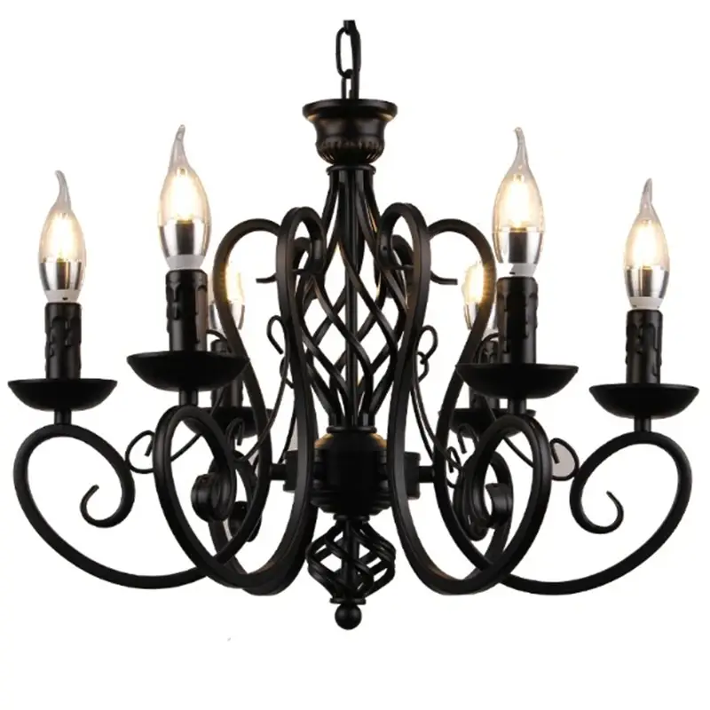 Chandelier Light Black Wrought Iron Lamps For Living Room Bar Restaurant