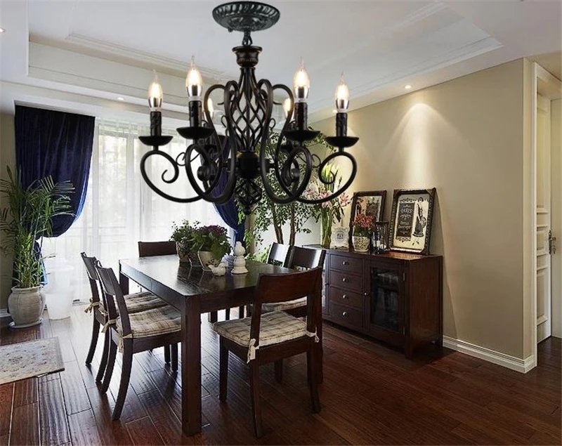 Chandelier Light Black Wrought Iron Lamps For Living Room Bar Restaurant