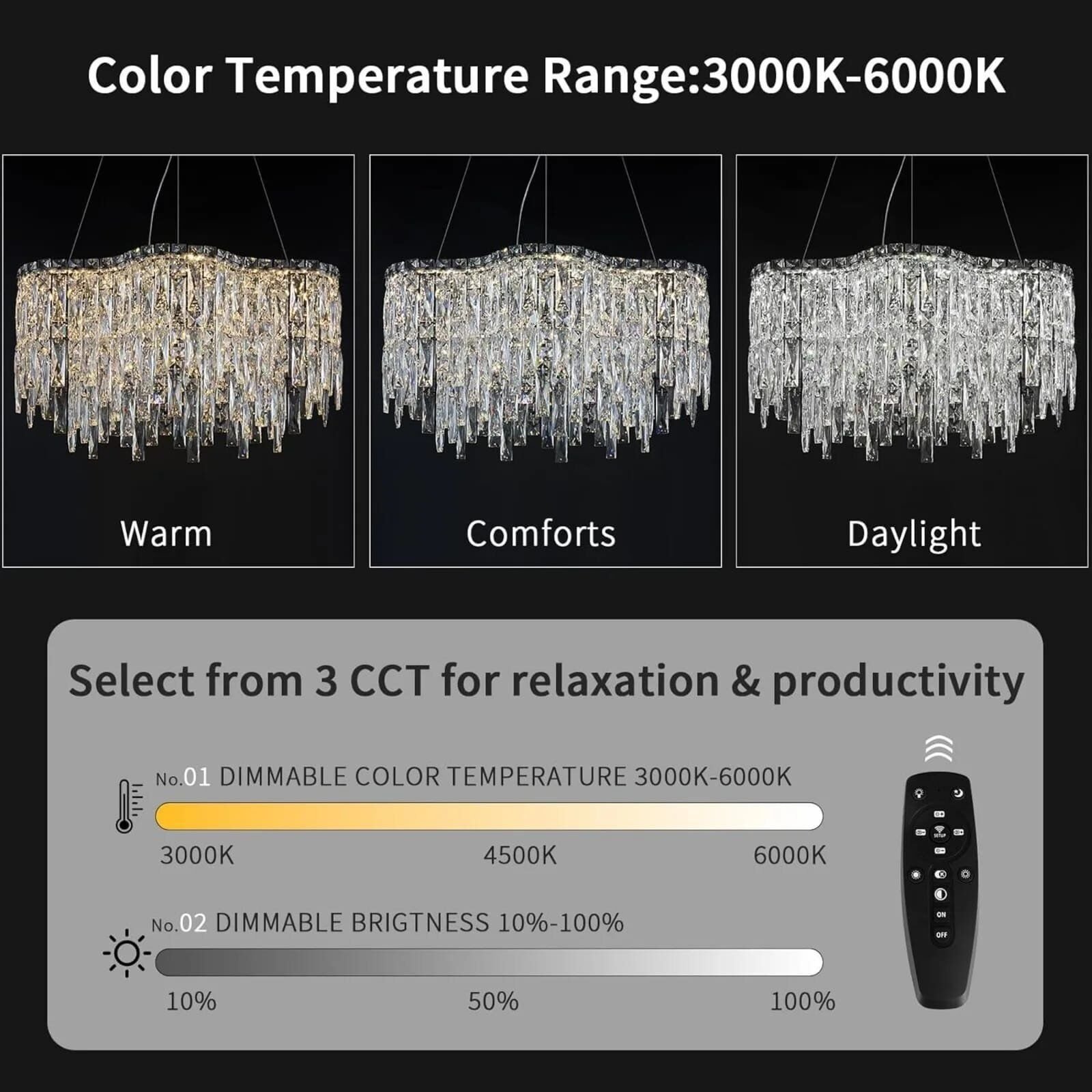 Crystal Chandelier with Remote Control Light Fixtures