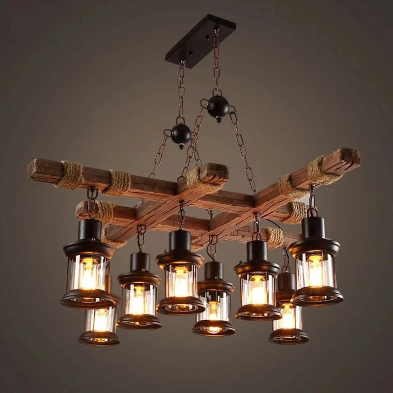 Retro Wood Pendant Lights 8 Head Chandelier Wooden Droplight Retro Wood Pendant Lights 8 Head Chandelier Wooden Droplight