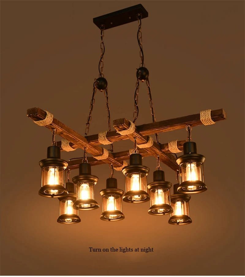 Retro Wood Pendant Lights 8 Head Chandelier Wooden Droplight Retro Wood Pendant Lights 8 Head Chandelier Wooden Droplight