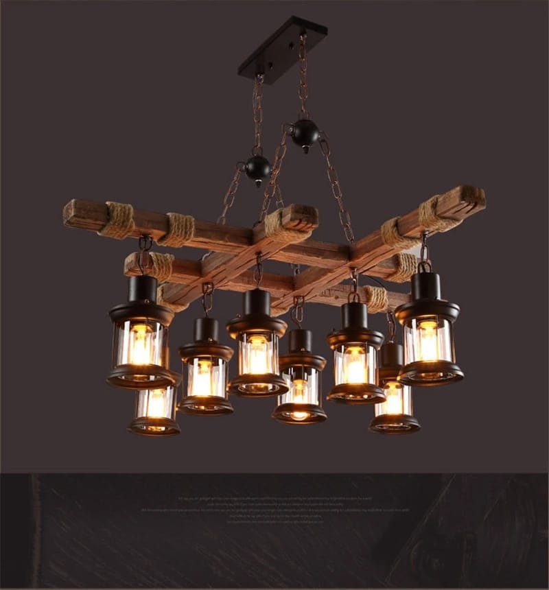 Retro Wood Pendant Lights 8 Head Chandelier Wooden Droplight Retro Wood Pendant Lights 8 Head Chandelier Wooden Droplight