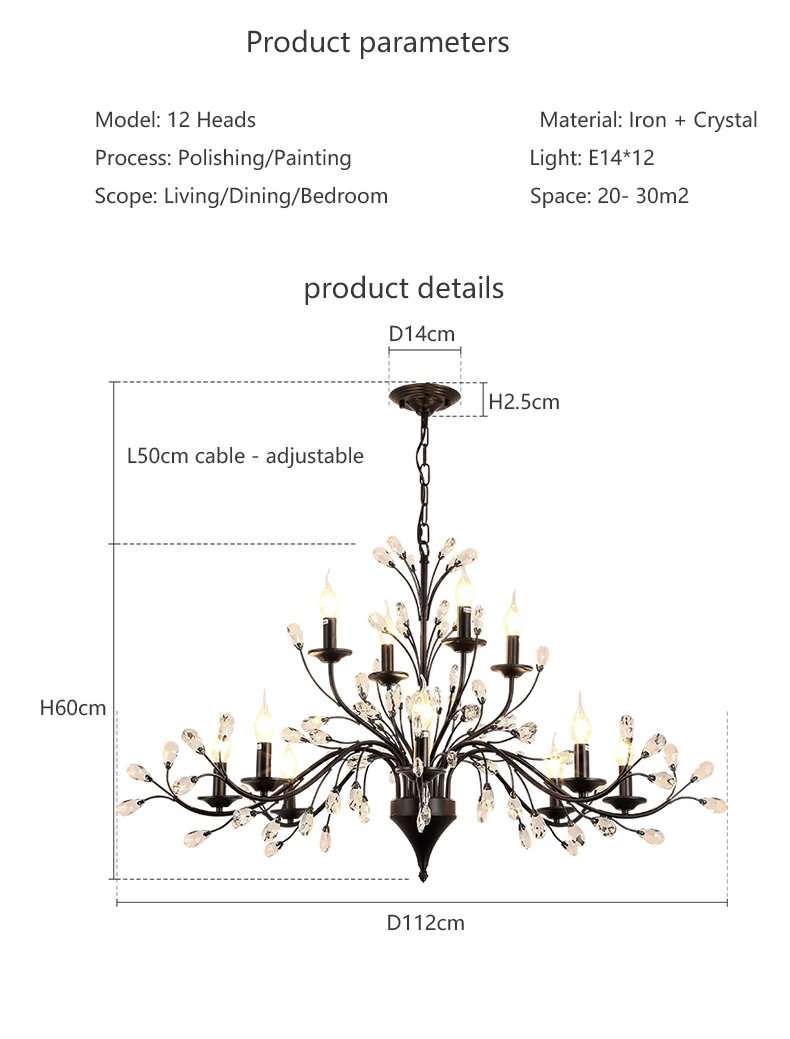 Kitchen Pendant Modern LED Crystal Chandeliers American Vintage Hanging Lights