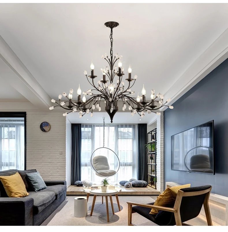 Kitchen Pendant Modern LED Crystal Chandeliers American Vintage Hanging Lights