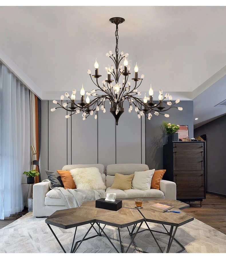 Kitchen Pendant Modern LED Crystal Chandeliers American Vintage Hanging Lights
