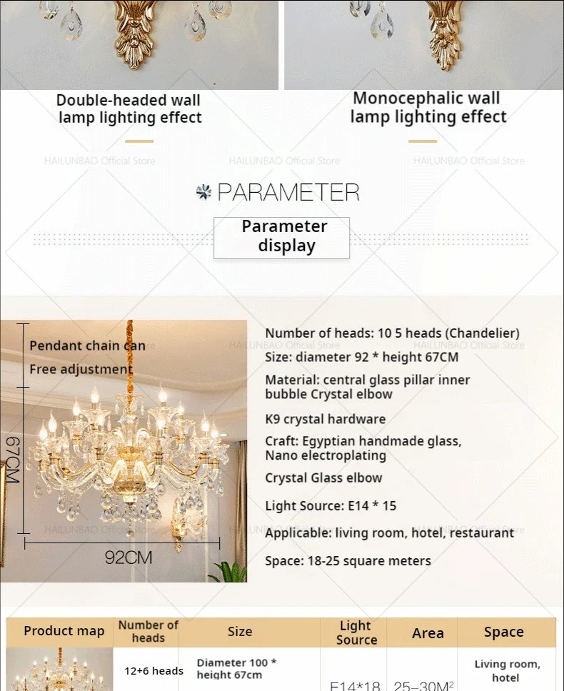 European Style Villa Duplex Living Room Candle Crystal Chandelier Fashion Hotel Lobby Lobby Project Simple Lighting Lighting