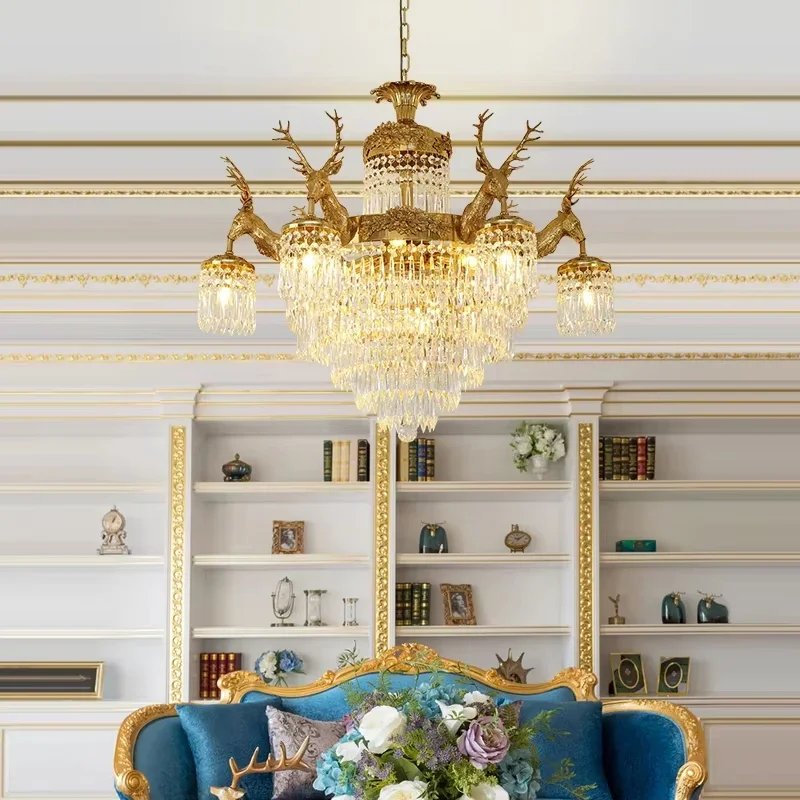 Vintage Brass Ceiling K9 Crystal Lamp Chandelier