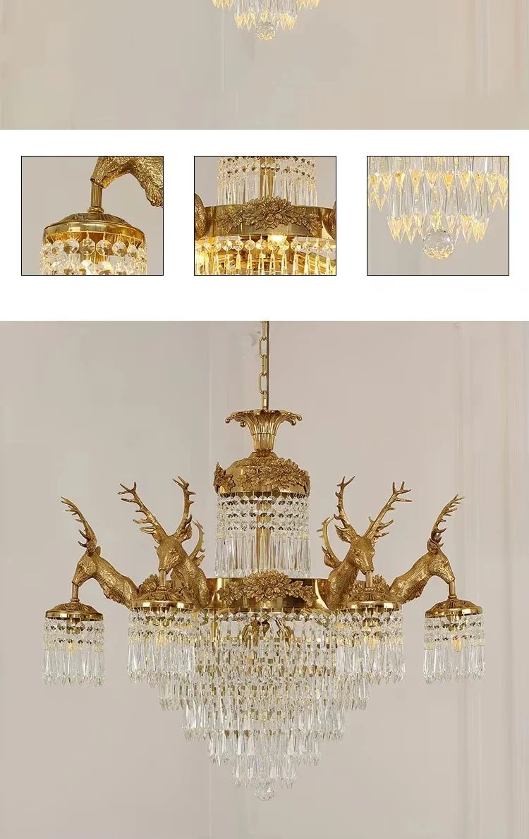 Vintage Brass Ceiling K9 Crystal Lamp Chandelier