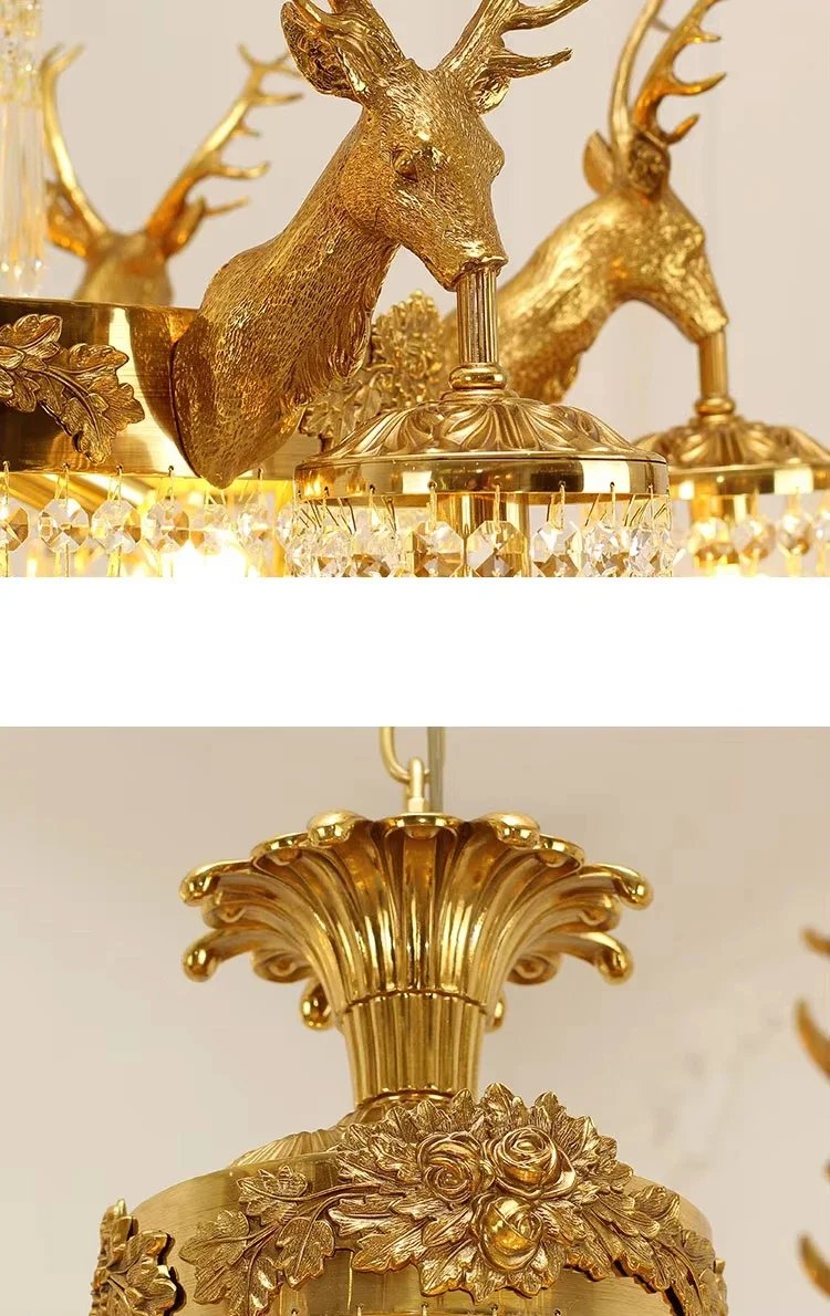 Vintage Brass Ceiling K9 Crystal Lamp Chandelier