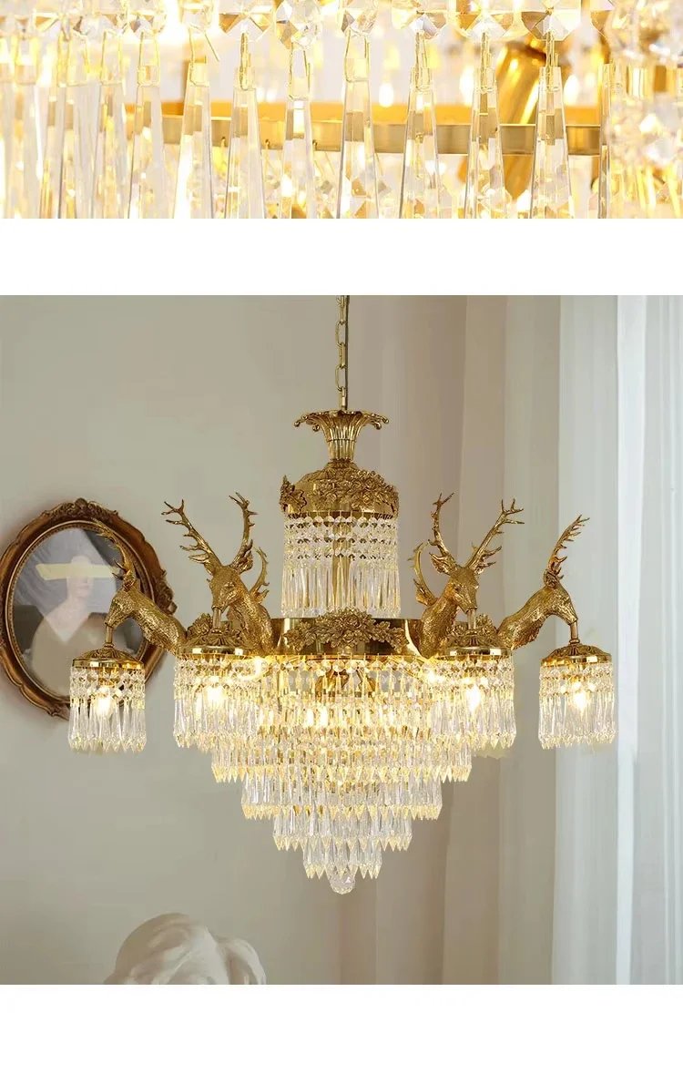 Vintage Brass Ceiling K9 Crystal Lamp Chandelier
