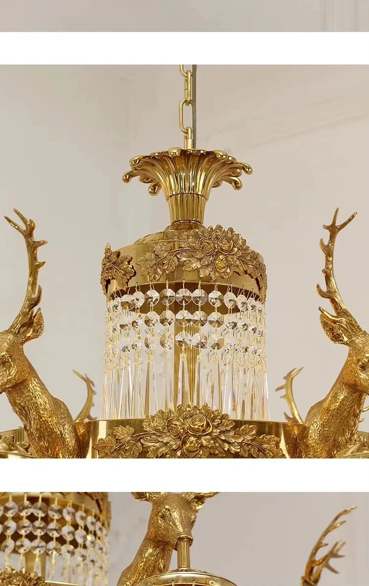 Vintage Brass Ceiling K9 Crystal Lamp Chandelier