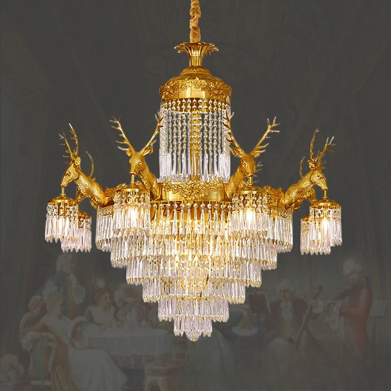 Vintage Brass Ceiling K9 Crystal Lamp Chandelier
