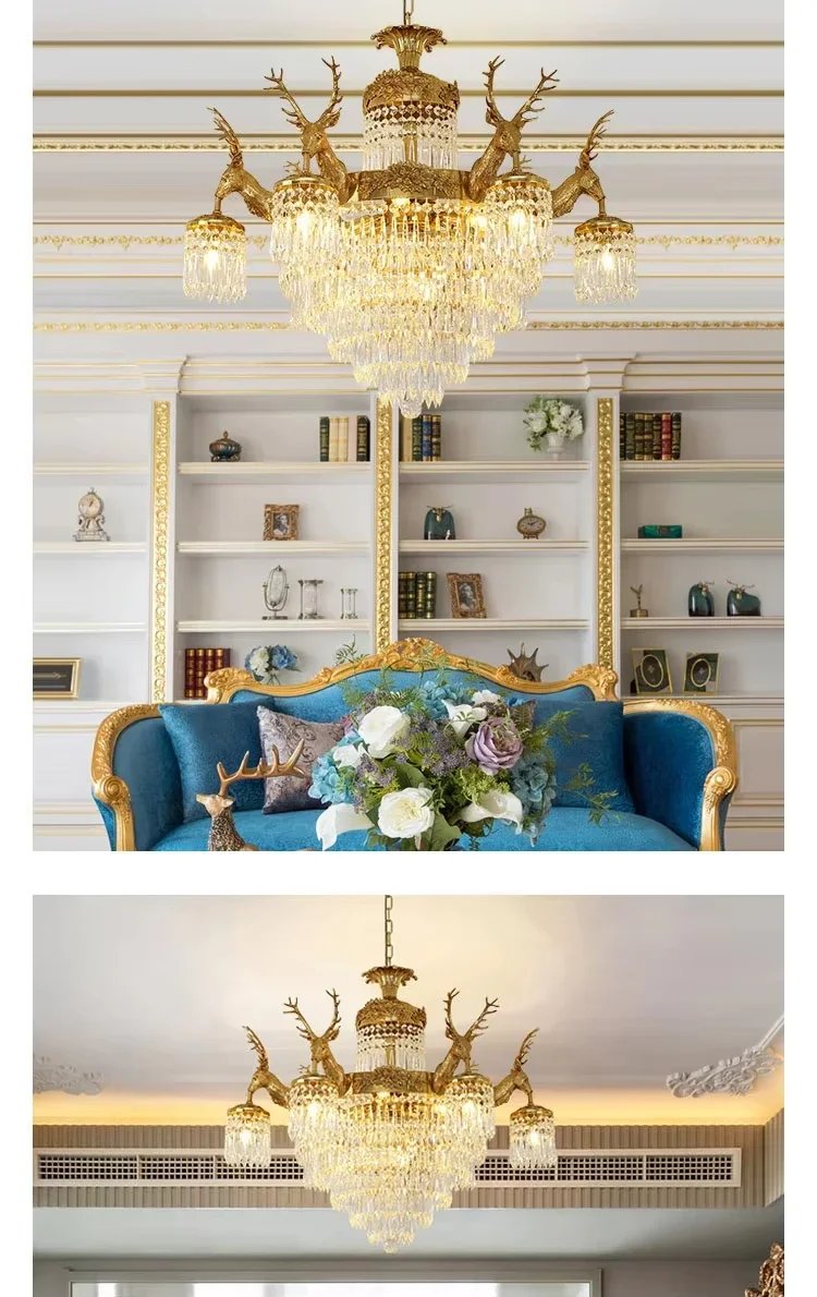 Vintage Brass Ceiling K9 Crystal Lamp Chandelier