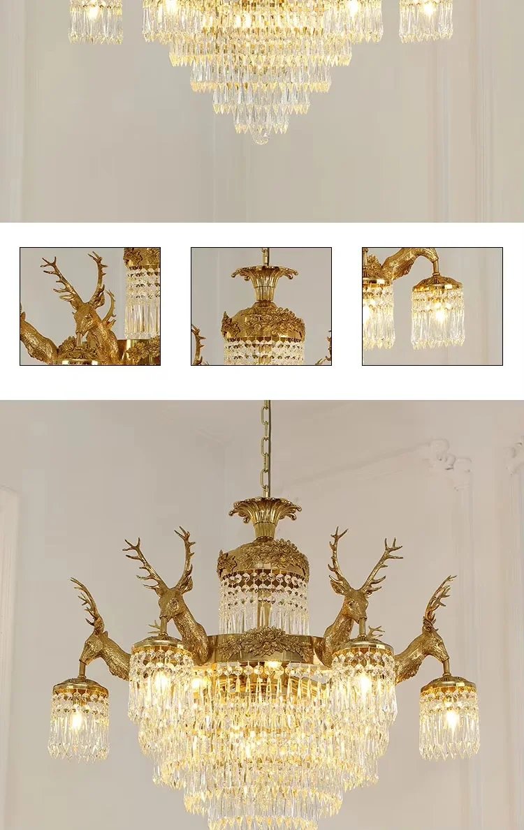 Vintage Brass Ceiling K9 Crystal Lamp Chandelier