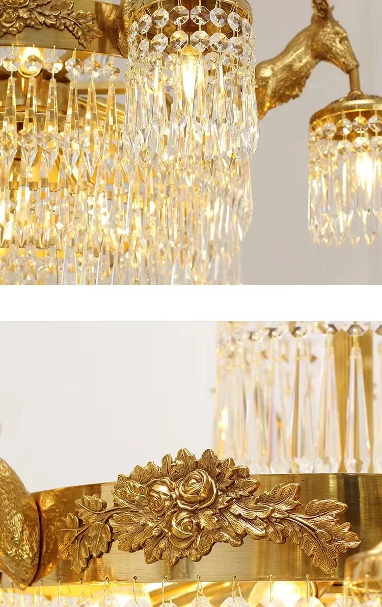 Vintage Brass Ceiling K9 Crystal Lamp Chandelier