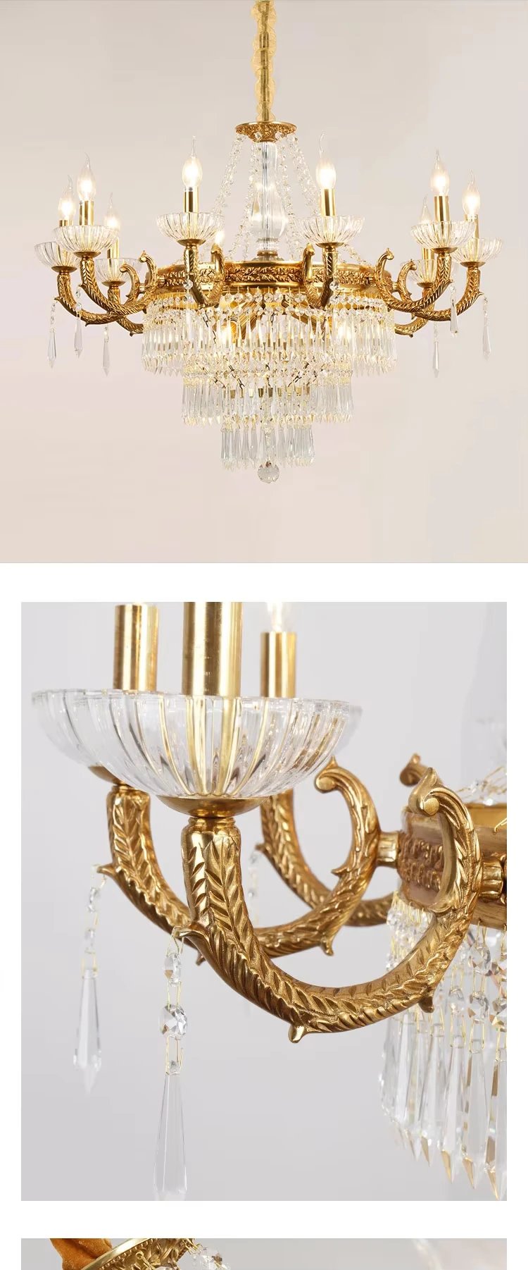 European Vintage Brass Chandelier Pendant Lighting