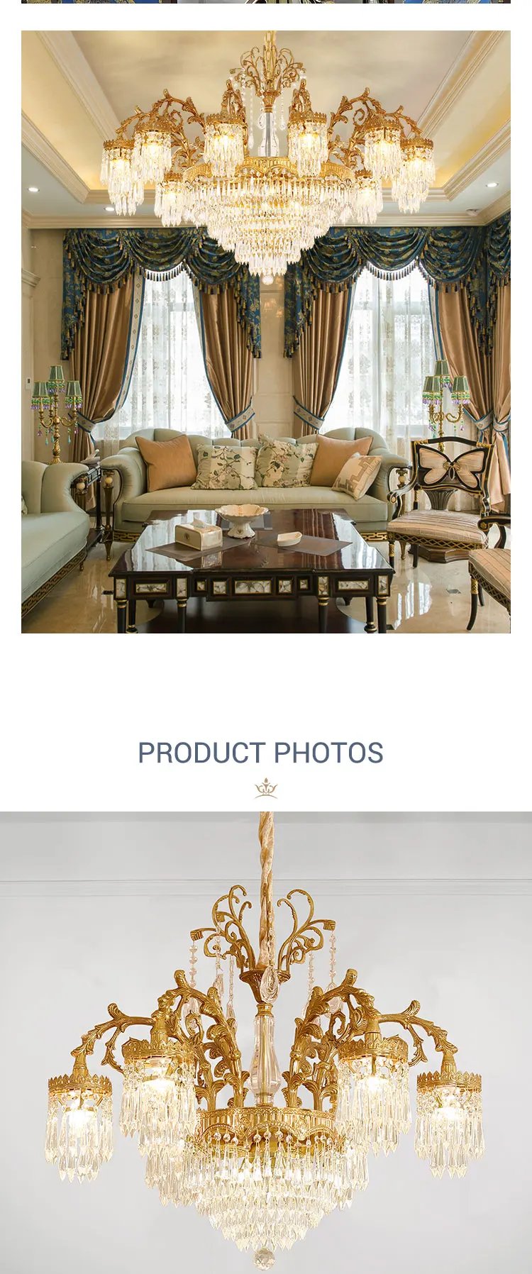 Victorian Solid Brass Raindrop Chandelier Pendant Lamp European Hanging Crystal