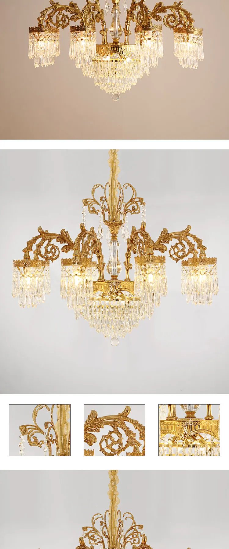 Victorian Solid Brass Raindrop Chandelier Pendant Lamp European Hanging Crystal