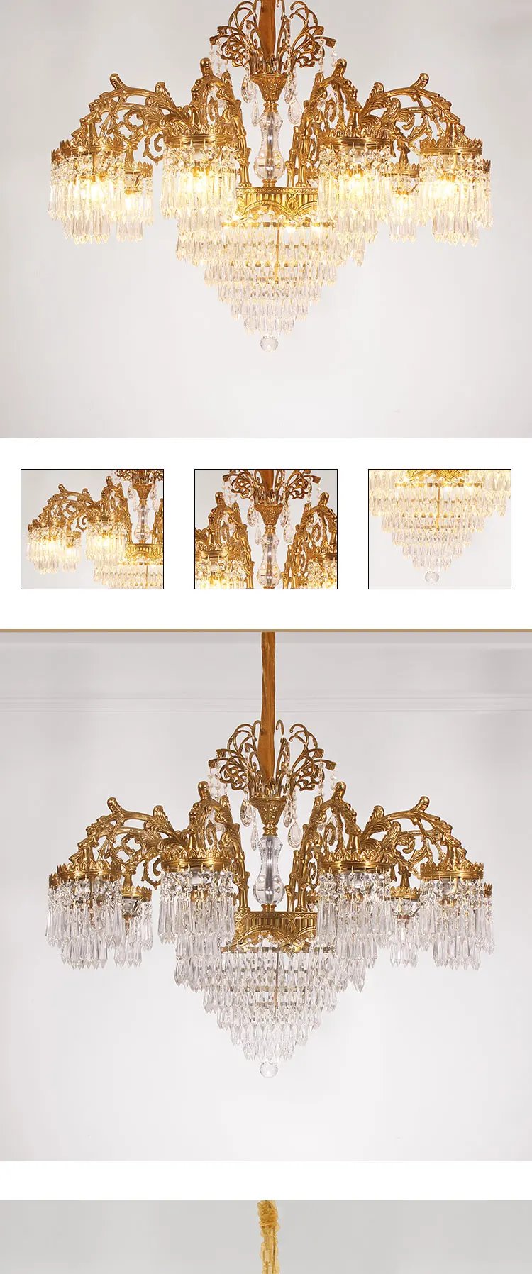 Victorian Solid Brass Raindrop Chandelier Pendant Lamp European Hanging Crystal