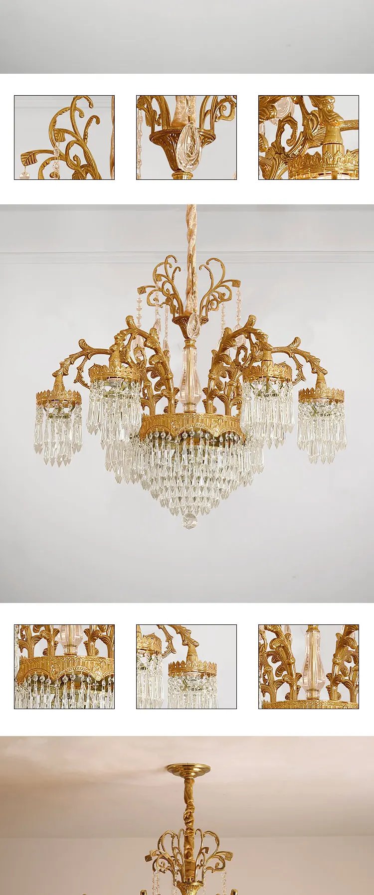 Victorian Solid Brass Raindrop Chandelier Pendant Lamp European Hanging Crystal