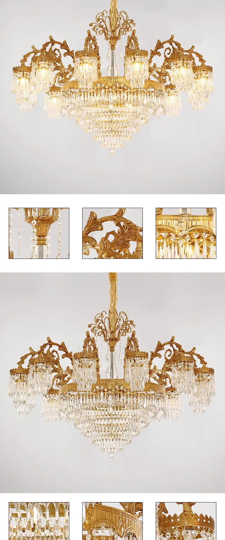 Victorian Solid Brass Raindrop Chandelier Pendant Lamp European Hanging Crystal