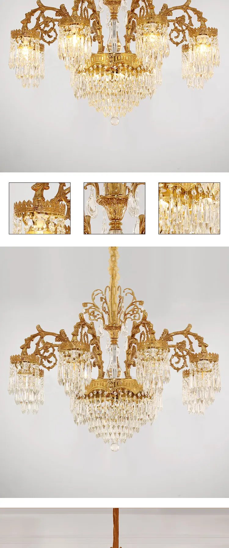 Victorian Solid Brass Raindrop Chandelier Pendant Lamp European Hanging Crystal