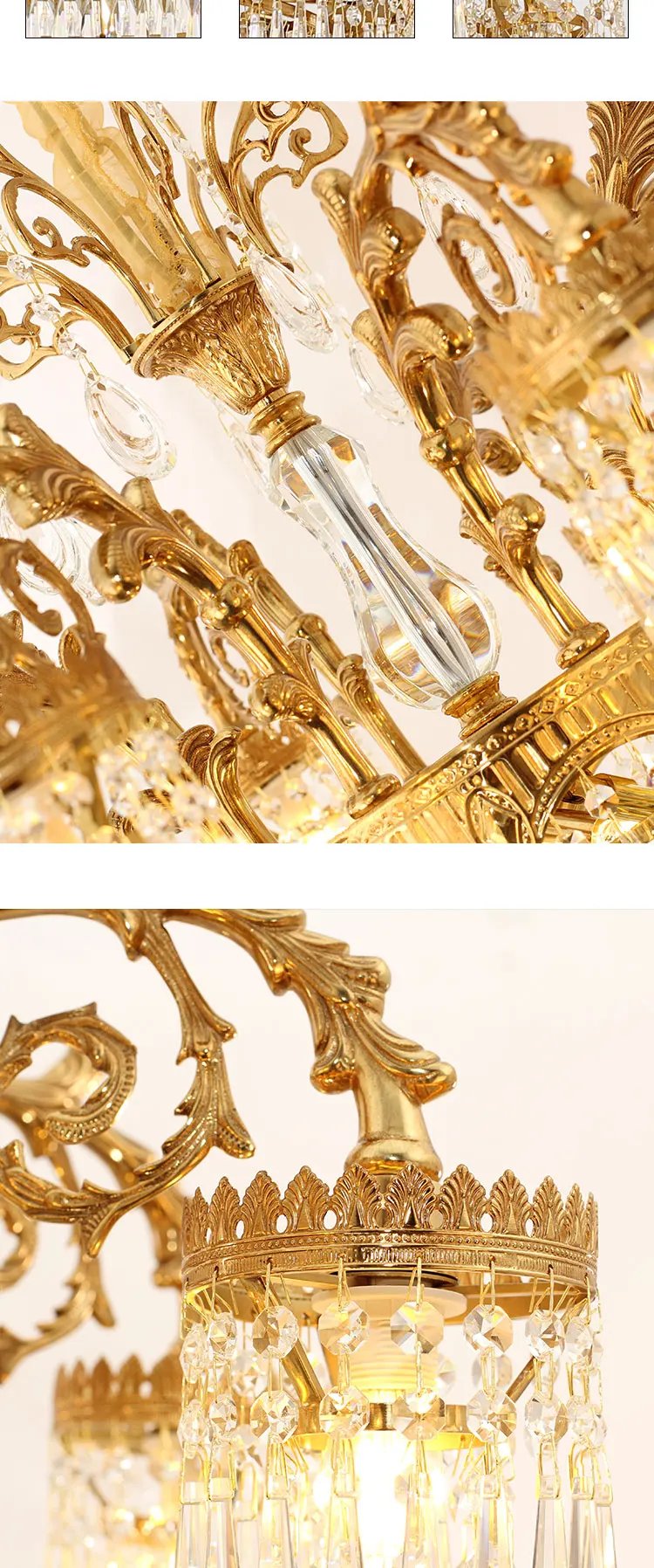 Victorian Solid Brass Raindrop Chandelier Pendant Lamp European Hanging Crystal