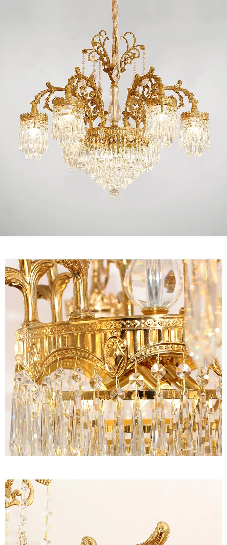 Victorian Solid Brass Raindrop Chandelier Pendant Lamp European Hanging Crystal