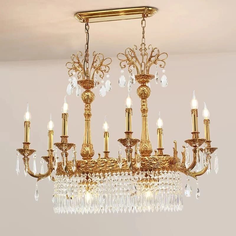 European Copper Crystal Rectangle Chandelier Luxurious Bronze European Copper Crystal Rectangle Chandelier Luxurious Bronze