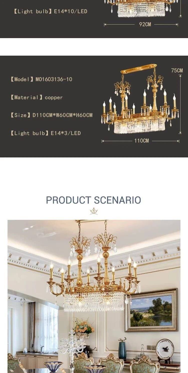 European Copper Crystal Rectangle Chandelier Luxurious Bronze European Copper Crystal Rectangle Chandelier Luxurious Bronze