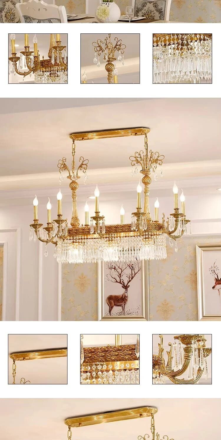 European Copper Crystal Rectangle Chandelier Luxurious Bronze European Copper Crystal Rectangle Chandelier Luxurious Bronze