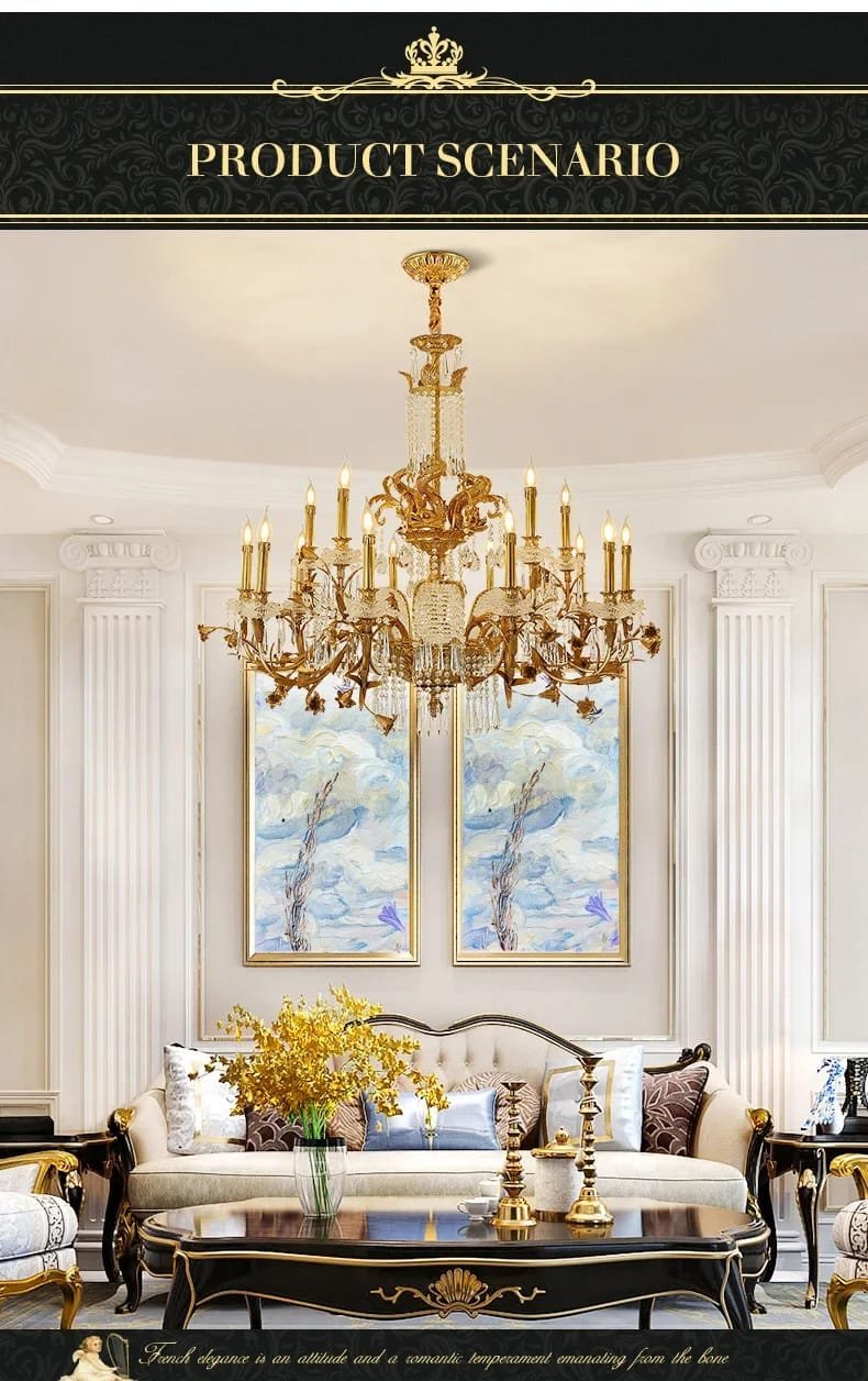 European Elegant Brass Chandelier Crystal French Classic Baroque