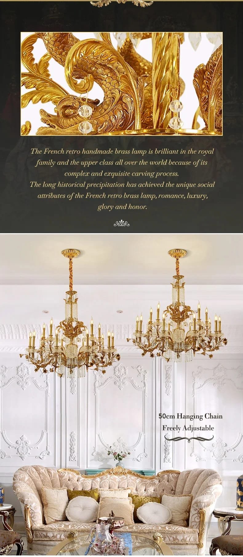 European Elegant Brass Chandelier Crystal French Classic Baroque