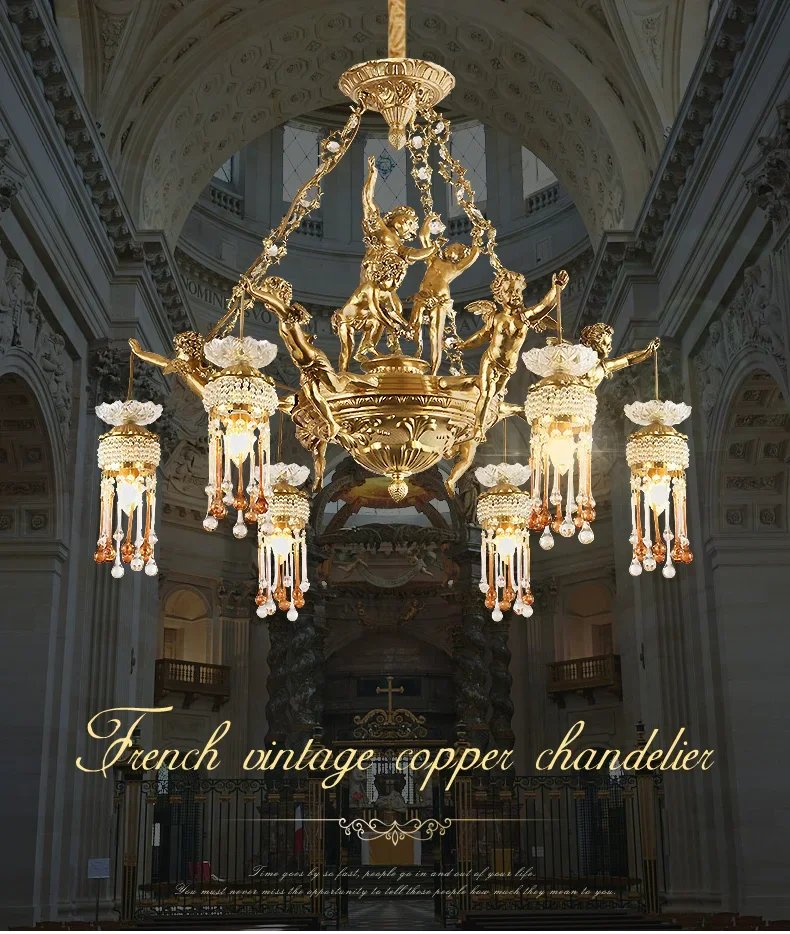 Cupid Antique Chandelier Church Crystal Pendant Lamp Vintage