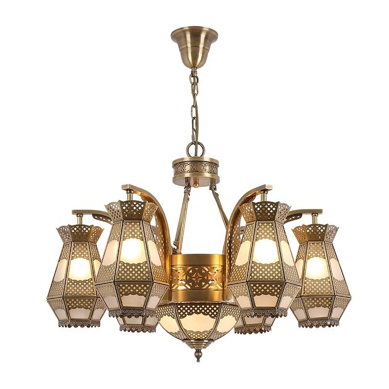 Vintage Style Vintage LED Chandelier Arabian Mediterranean Style All-copper Decorative Lamp Moroccan Chandelier